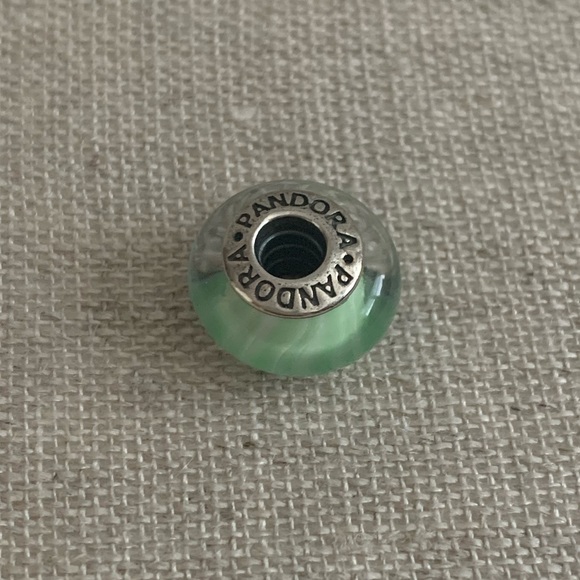 RETIRED Authentic Pandora Green Candy Stripe Murano Charm - Picture 5 of 11